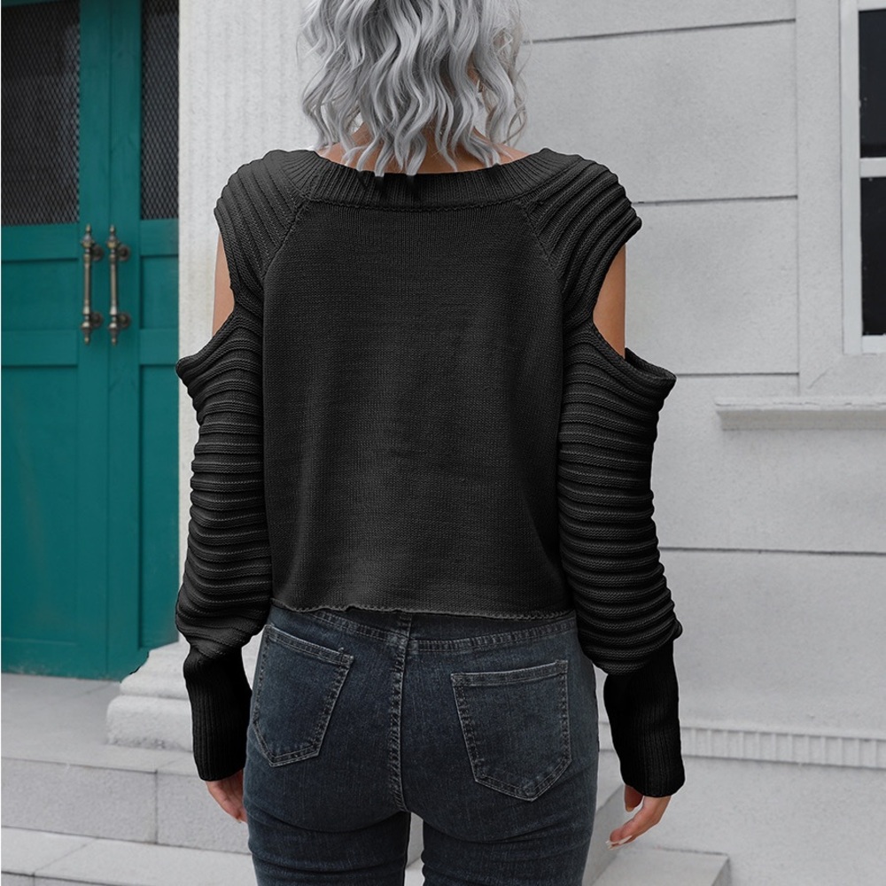 NWT Cold-Shoulder Ribbed Trim Sweater - Picture 2 of 6